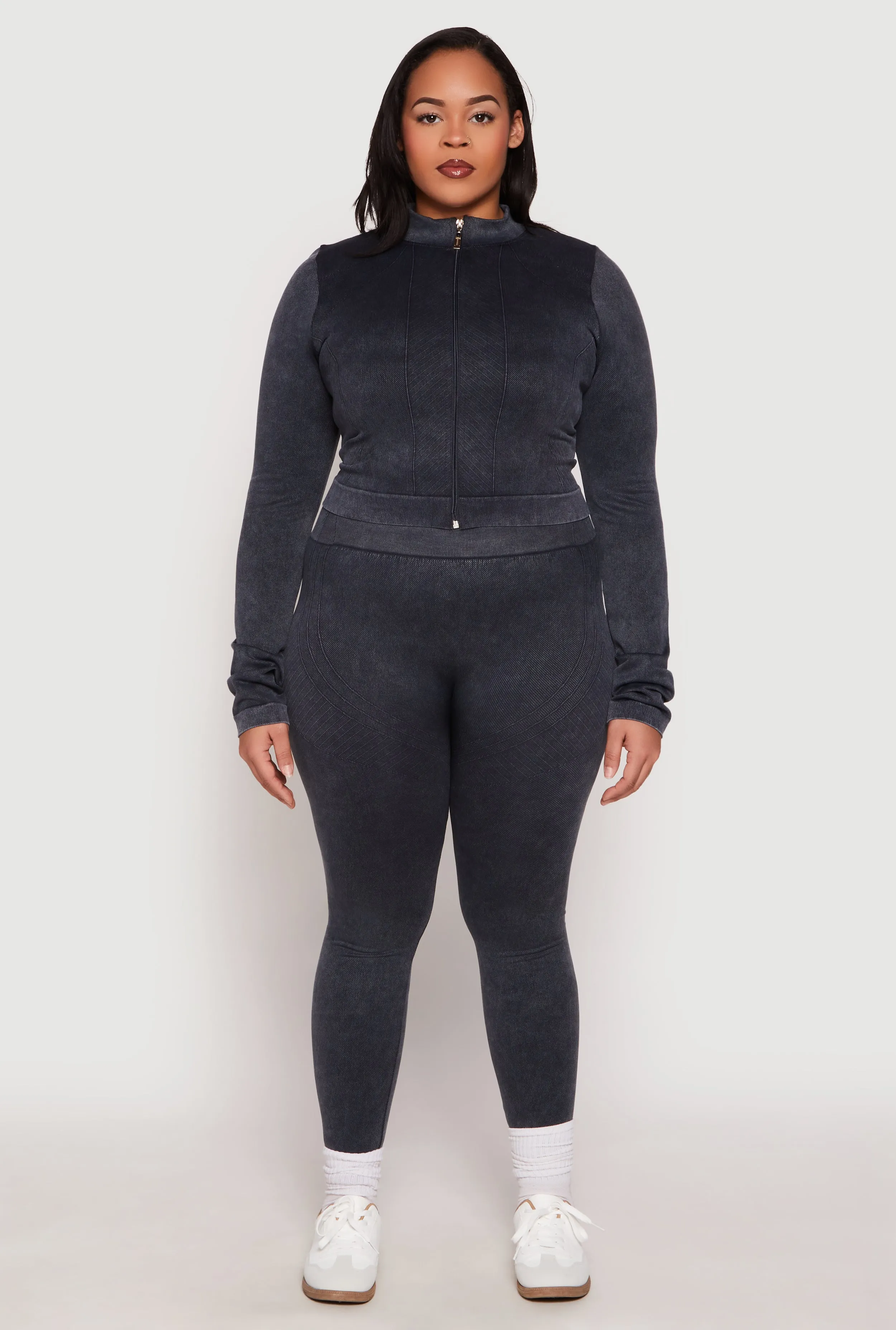 Plus Size Seamless Acid Wash Mock Neck Track Jacket sold by Rainbow product image thumbnail 2