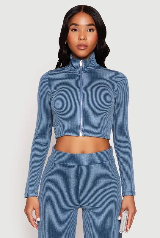 Iris Rib Knit Mock Neck Track Jacket sold by Rainbow