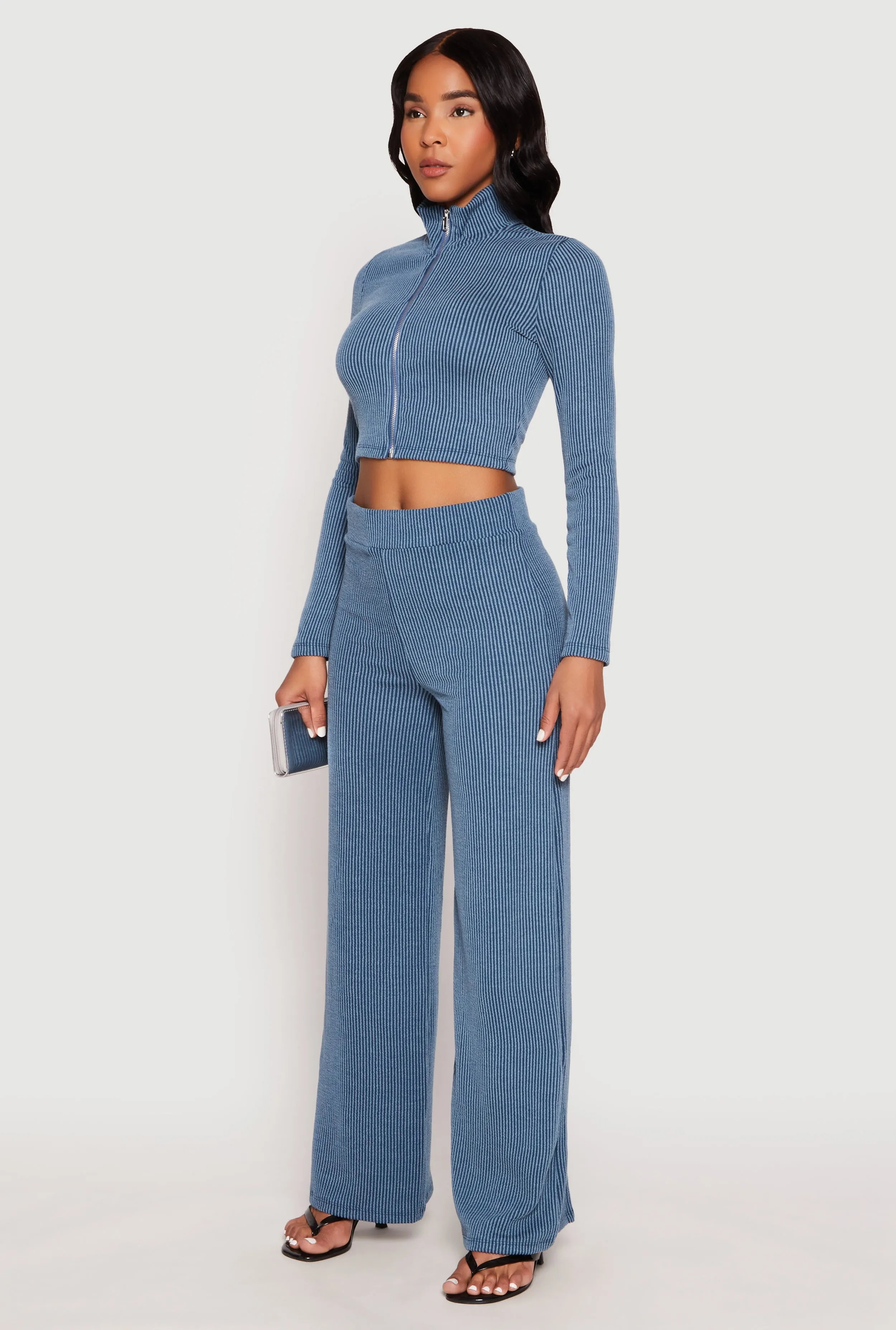 Iris Rib Knit Mock Neck Track Jacket sold by Rainbow product image thumbnail 3