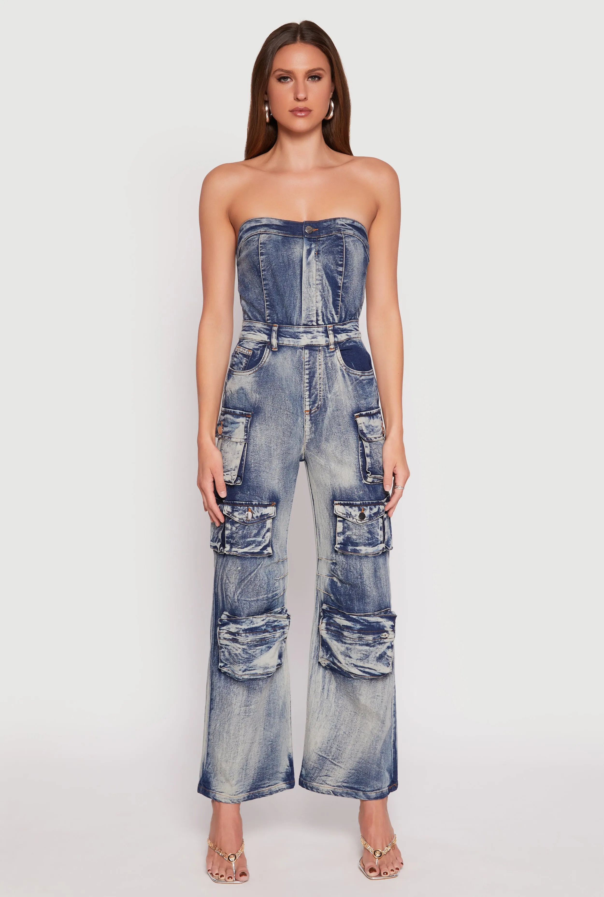 Spoon Jeans Denim Acid Wash Cargo Jumpsuit sold by Rainbow