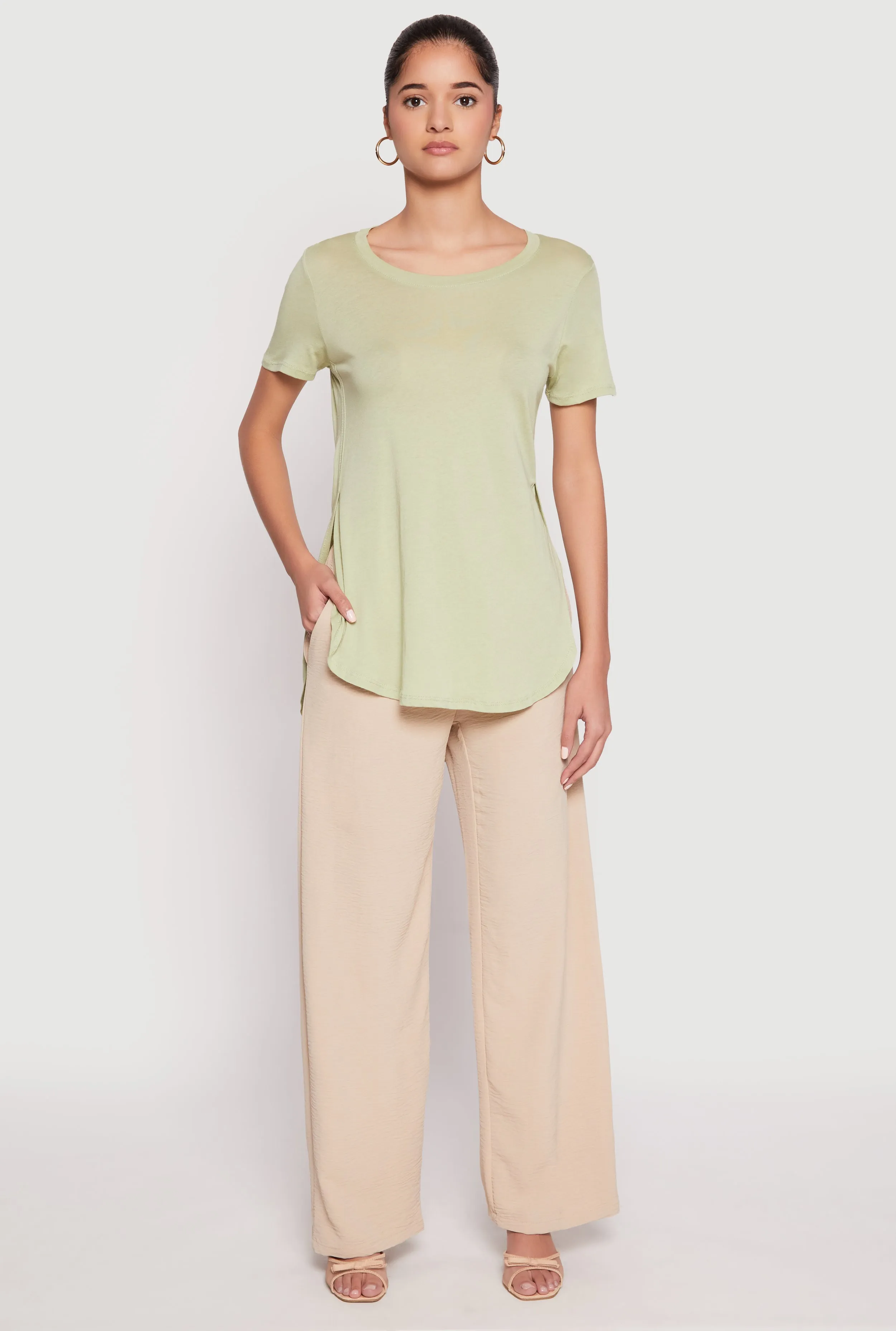 Side Slit High Low Hem Tee sold by Rainbow