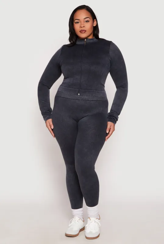 Plus Size Seamless Acid Wash Compression Rib Leggings sold by Rainbow