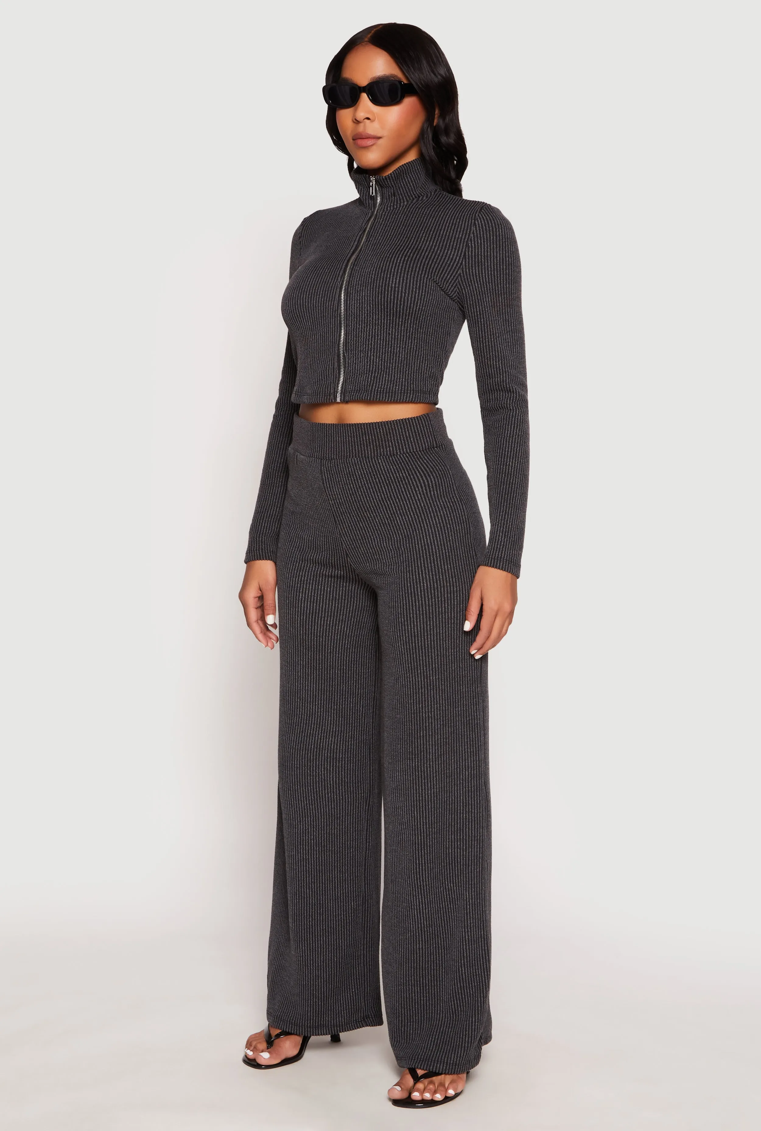 Iris Rib Knit Mock Neck Track Jacket sold by Rainbow product image thumbnail 3