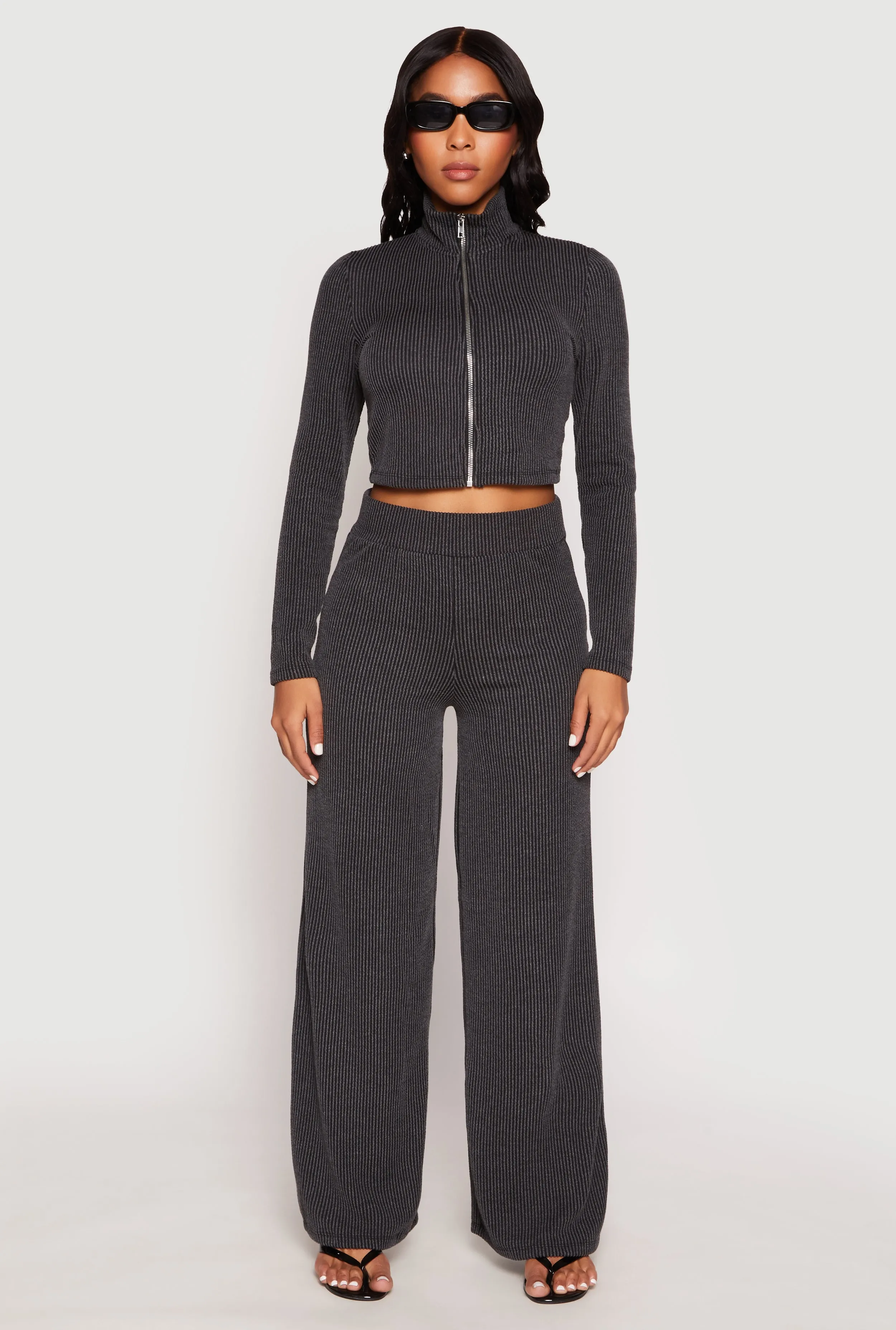 Iris Rib Knit Mock Neck Track Jacket sold by Rainbow product image thumbnail 2