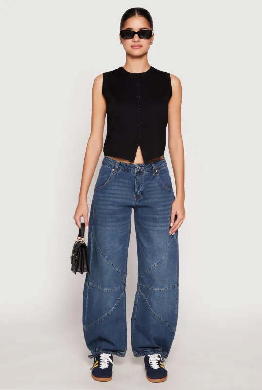 Almost Famous Drawstring Hem Barrel Jeans sold by Rainbow