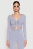 Rib Knit Drawstring Front Ruched Crop Top sold by Rainbow