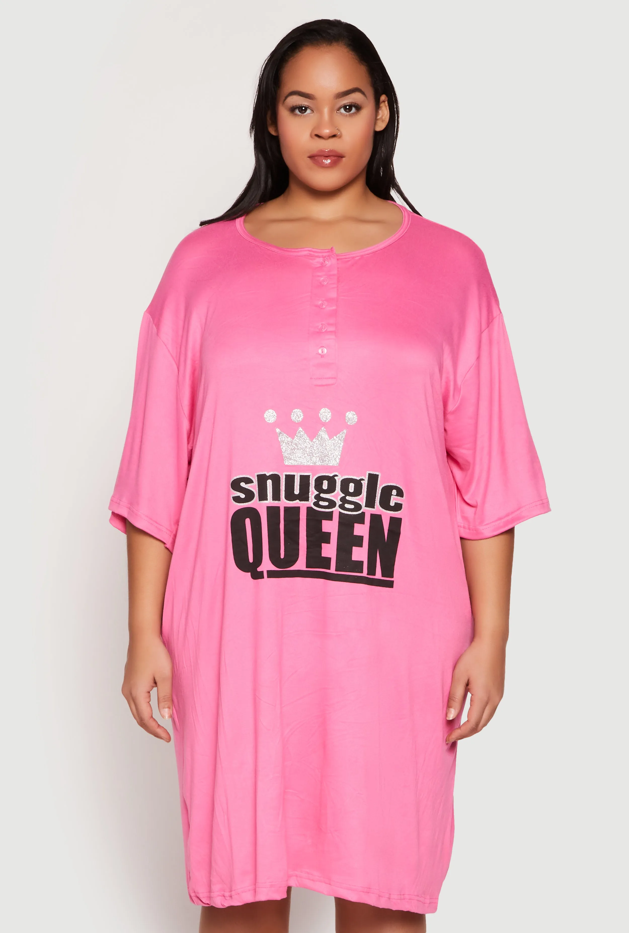 Plus Size Snuggle Queen Glitter Graphic Sleepshirt sold by Rainbow