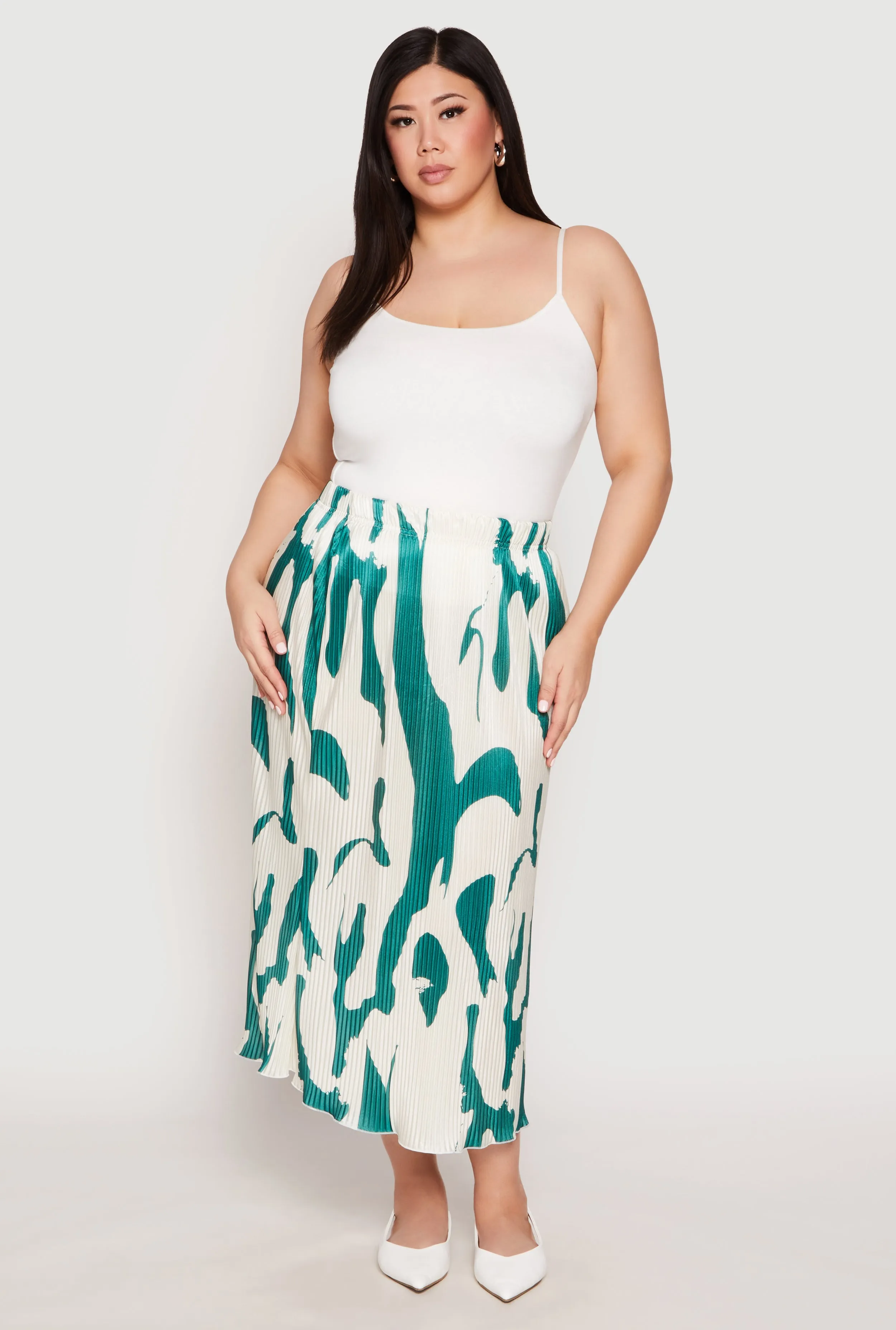 Plus Size Plisse Abstract Print Midi Skirt sold by Rainbow