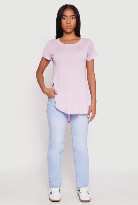 Side Slit High Low Hem Tee sold by Rainbow