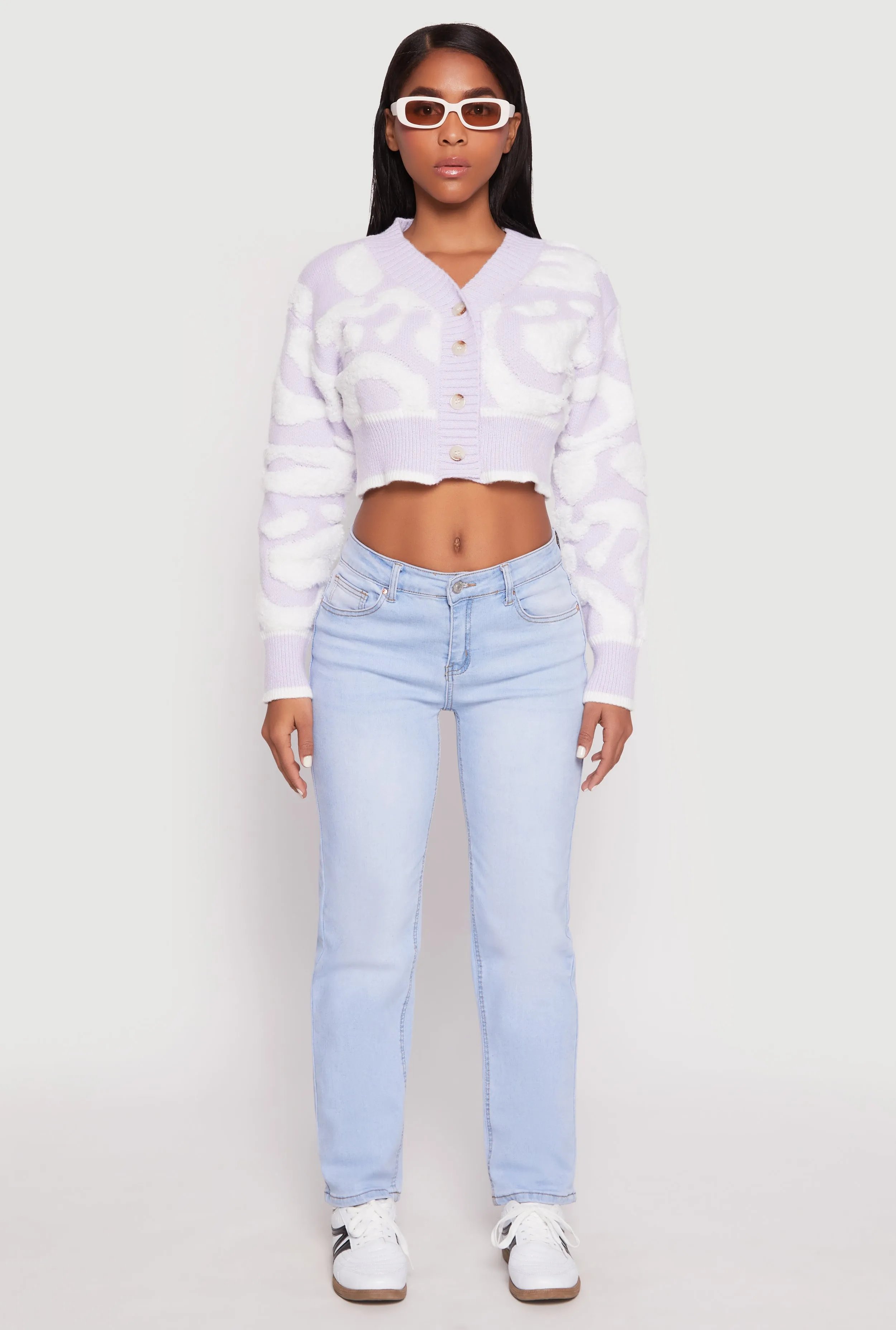 Daisy Tufted Knit Cropped Cardigan sold by Rainbow