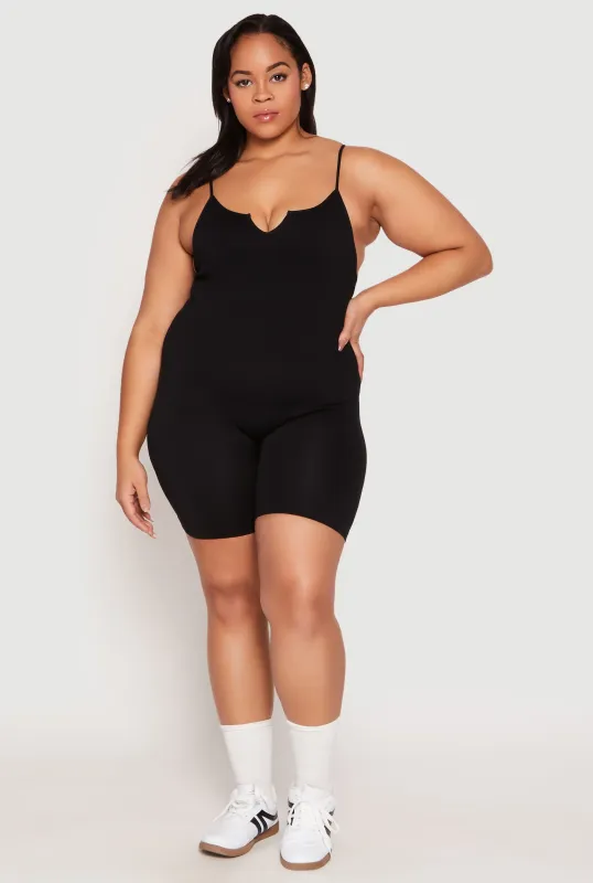 Plus Size Notch Neck Cami Romper sold by Rainbow