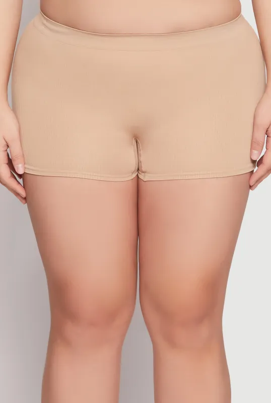 Plus Size Ribbed Knit Seamless Boyshort Panty sold by Rainbow