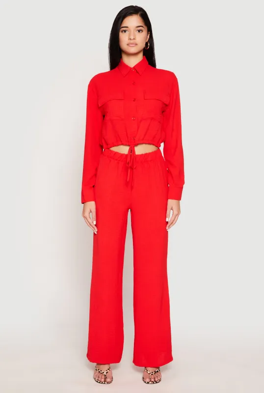 Crepe Knit Drawstring Crop Top and Wide Leg Pants sold by Rainbow