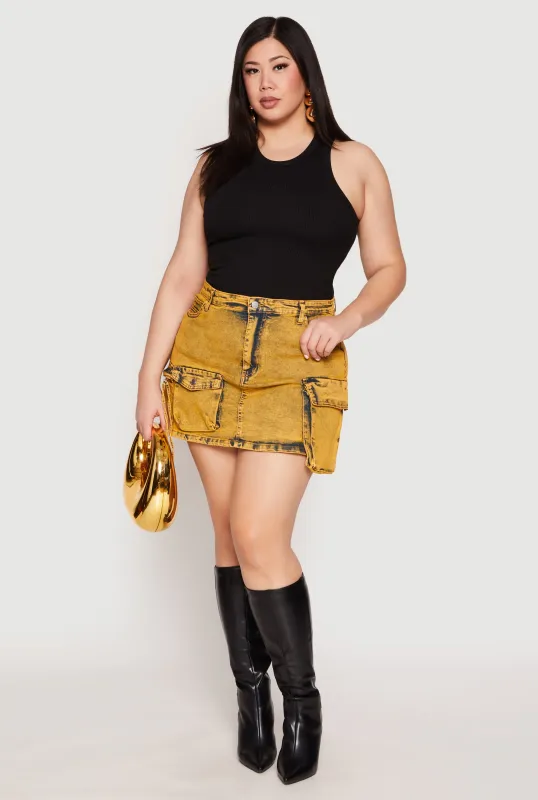 Plus Size Daisy Acid Wash Denim Cargo Skirt sold by Rainbow