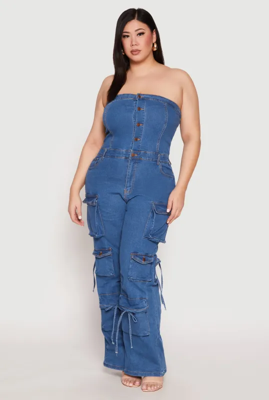 Plus Size Daisy Denim Cargo Jumpsuit sold by Rainbow