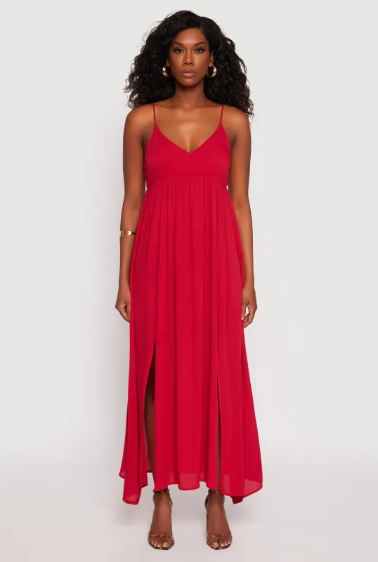 V Neck Double Slit Maxi Dress sold by Rainbow