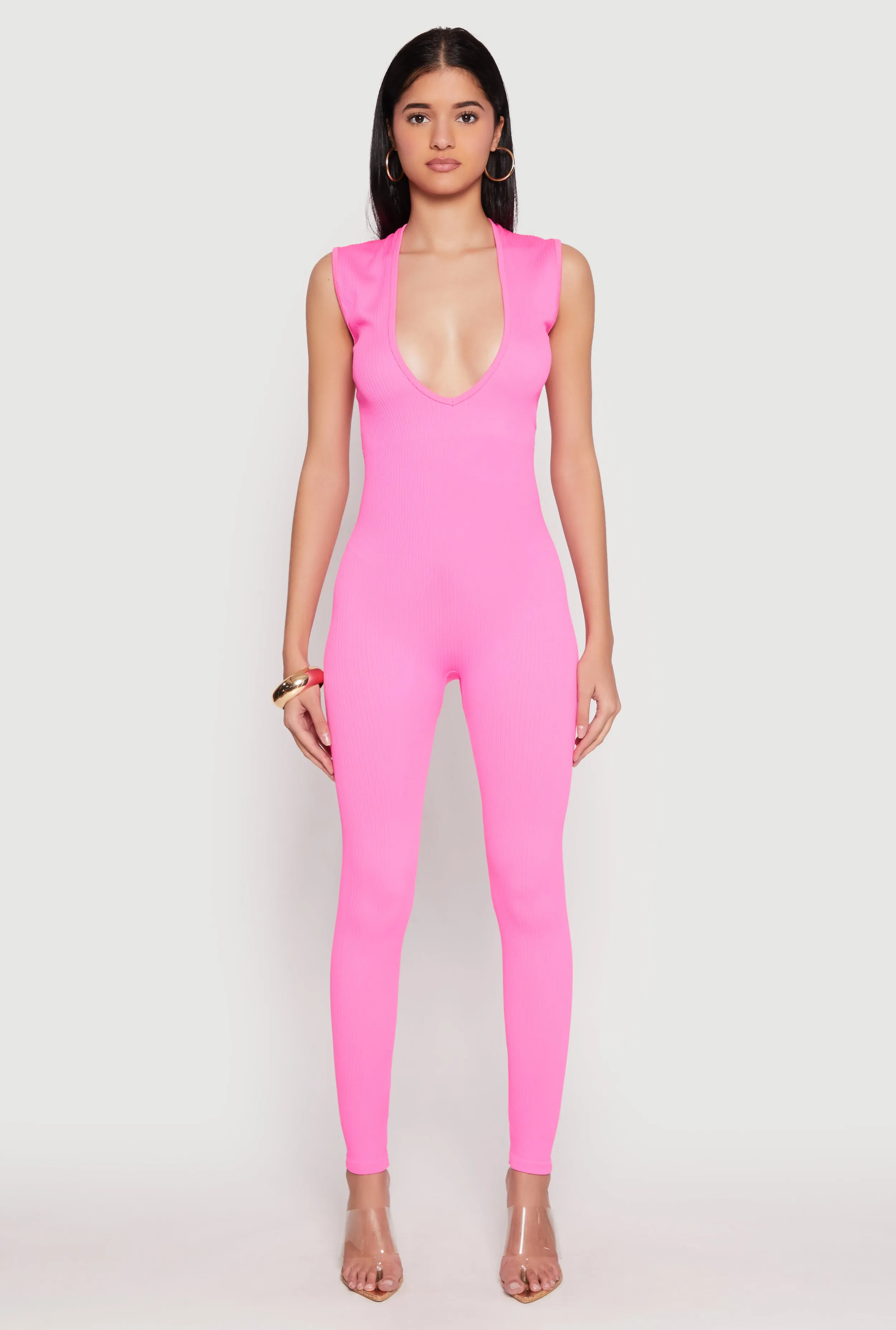 Daisy Seamless Rib Knit Plunge Catsuit sold by Rainbow