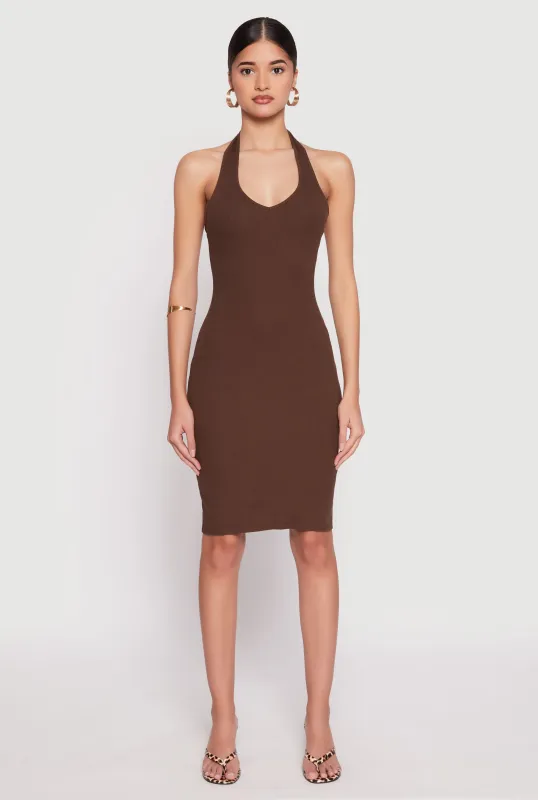 Ribbed Knit Halter Midi Dress sold by Rainbow