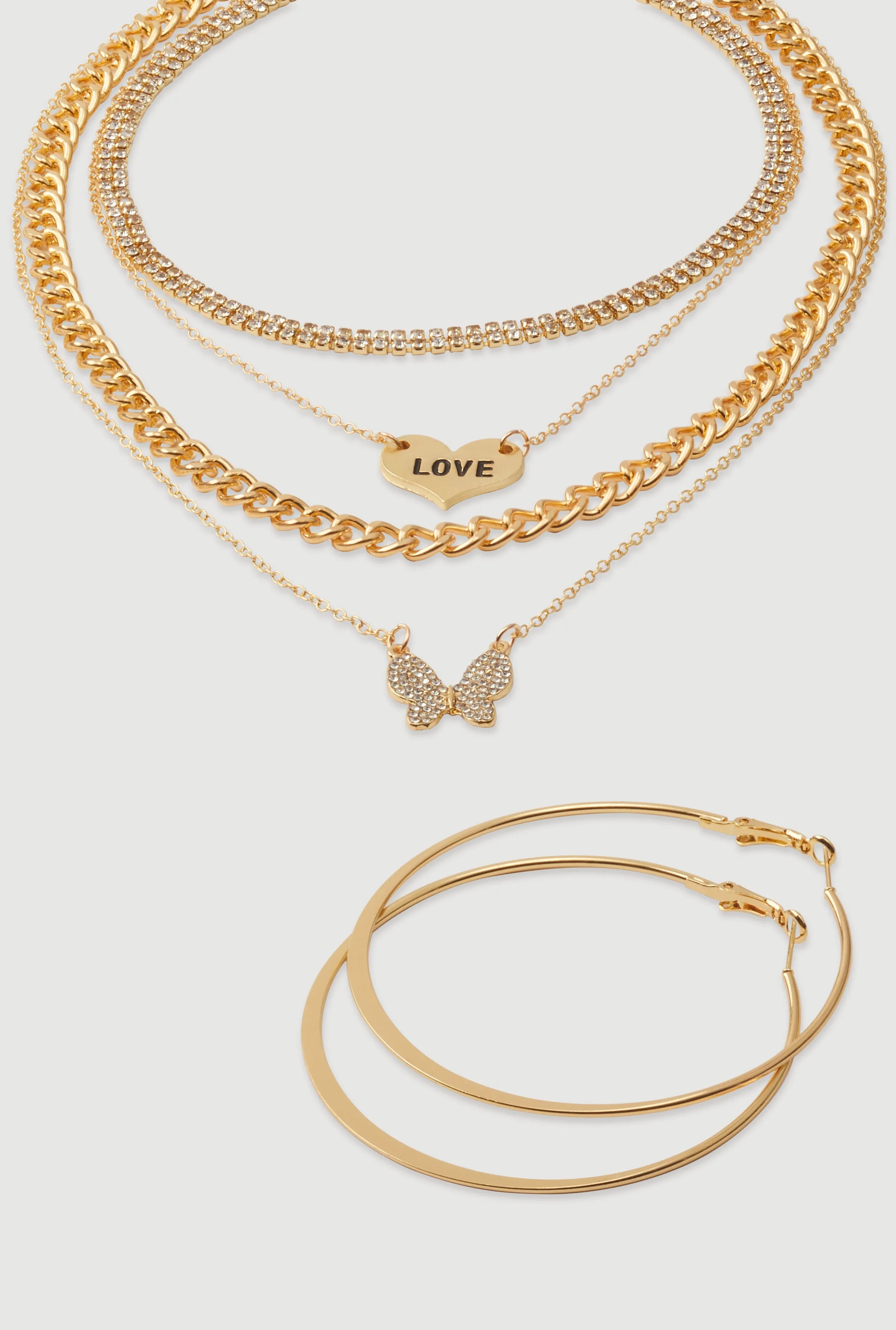 Cubic Zirconia Butterfly Pendant Layered Necklace and Hoop Earrings sold by Rainbow