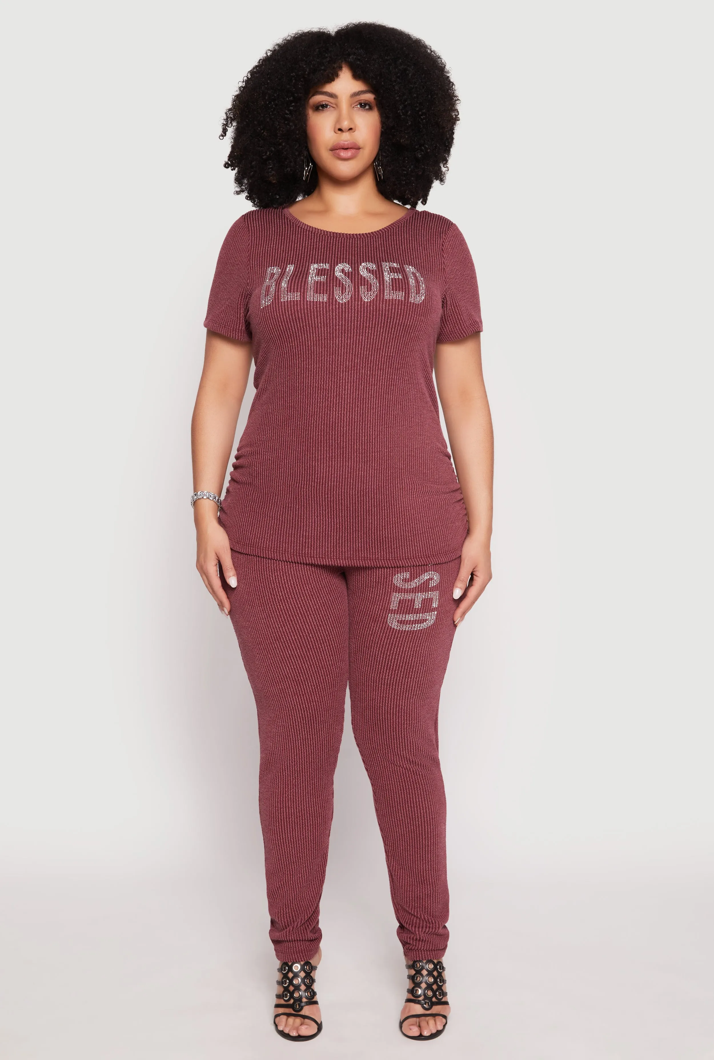 Plus Size Ribbed Knit Rhinestone Blessed Top sold by Rainbow product image thumbnail 2