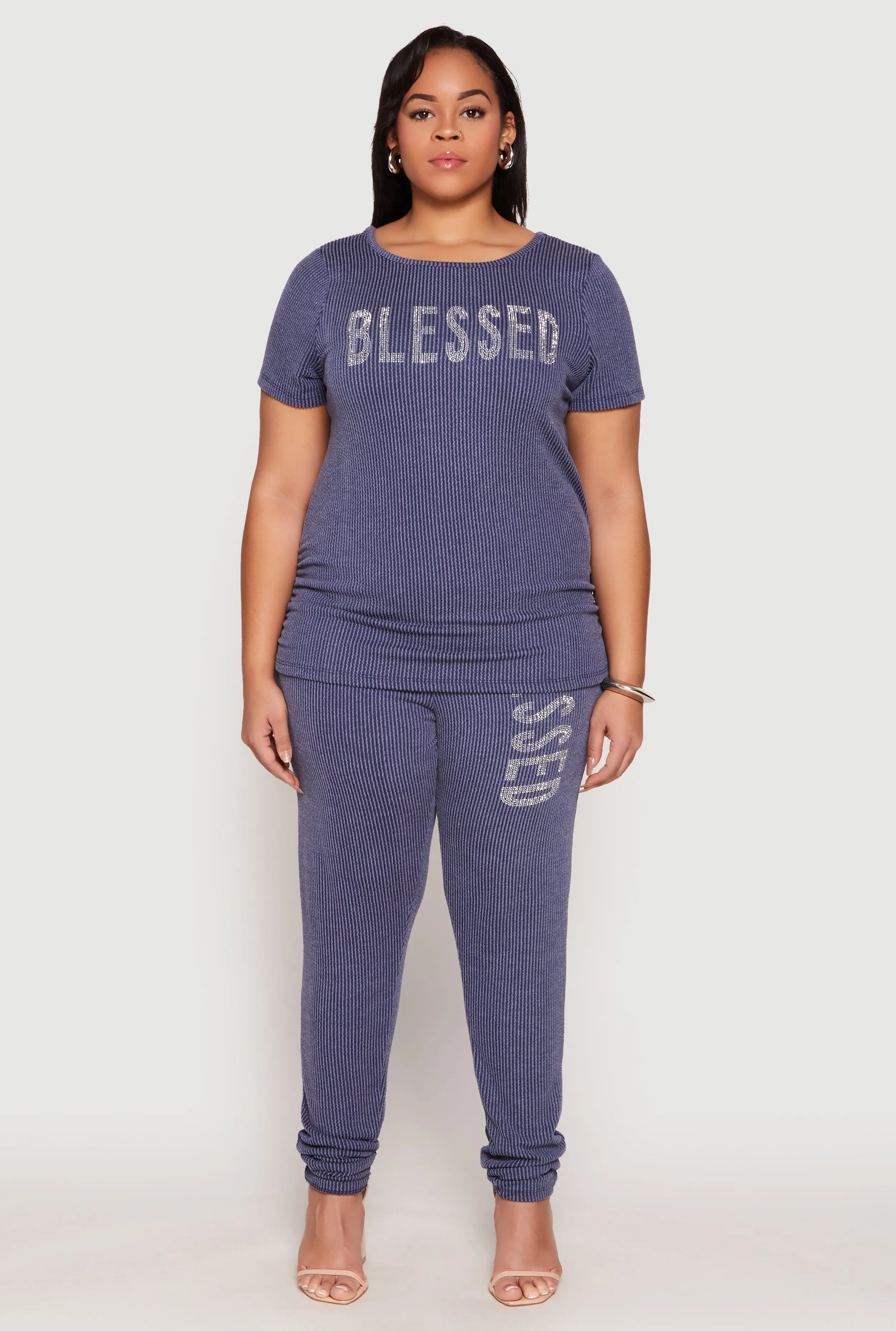 Plus Size Ribbed Knit Rhinestone Blessed Top sold by Rainbow product image thumbnail 2