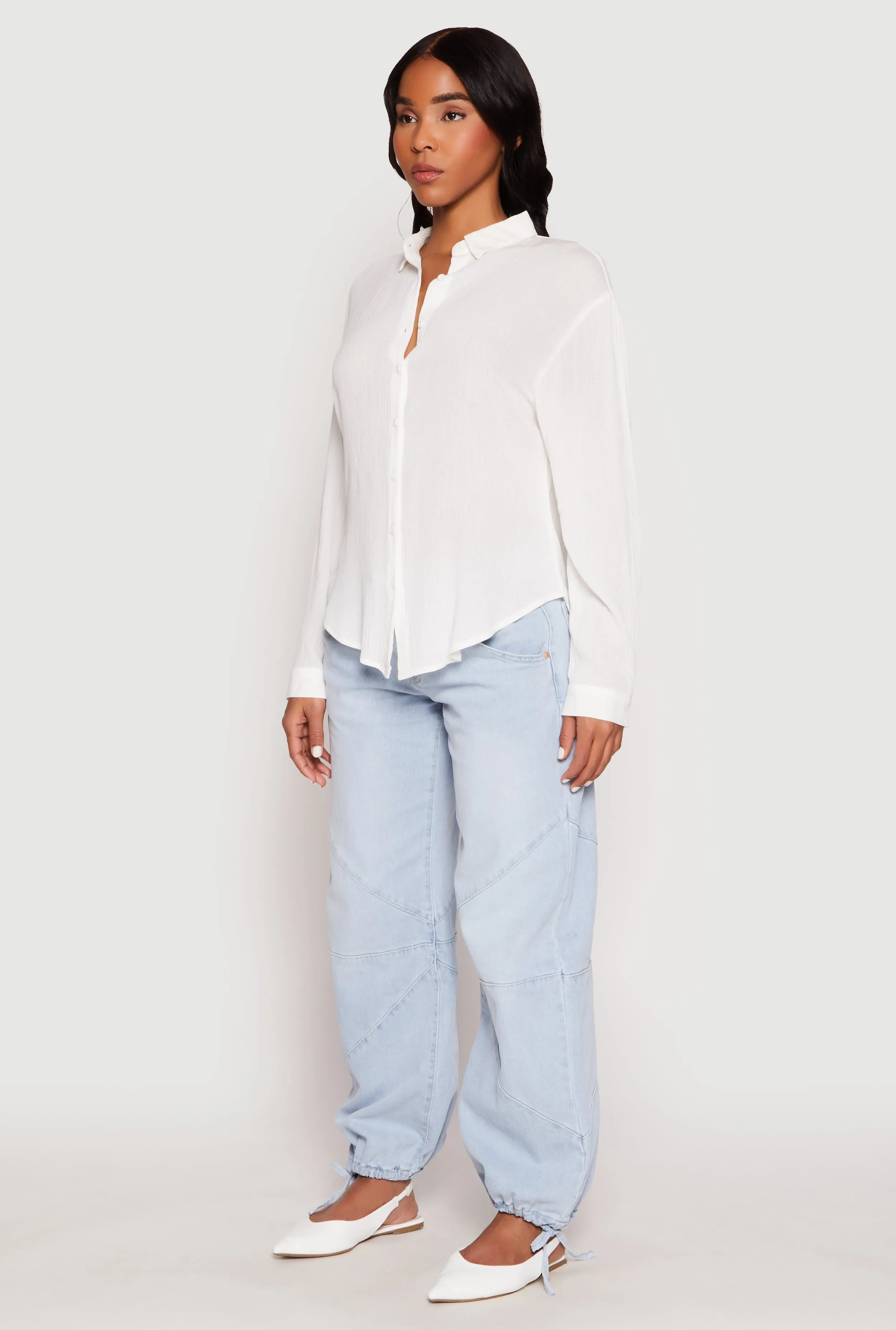 Gauze Knit Twist Back Button Front Shirt sold by Rainbow product image thumbnail 3