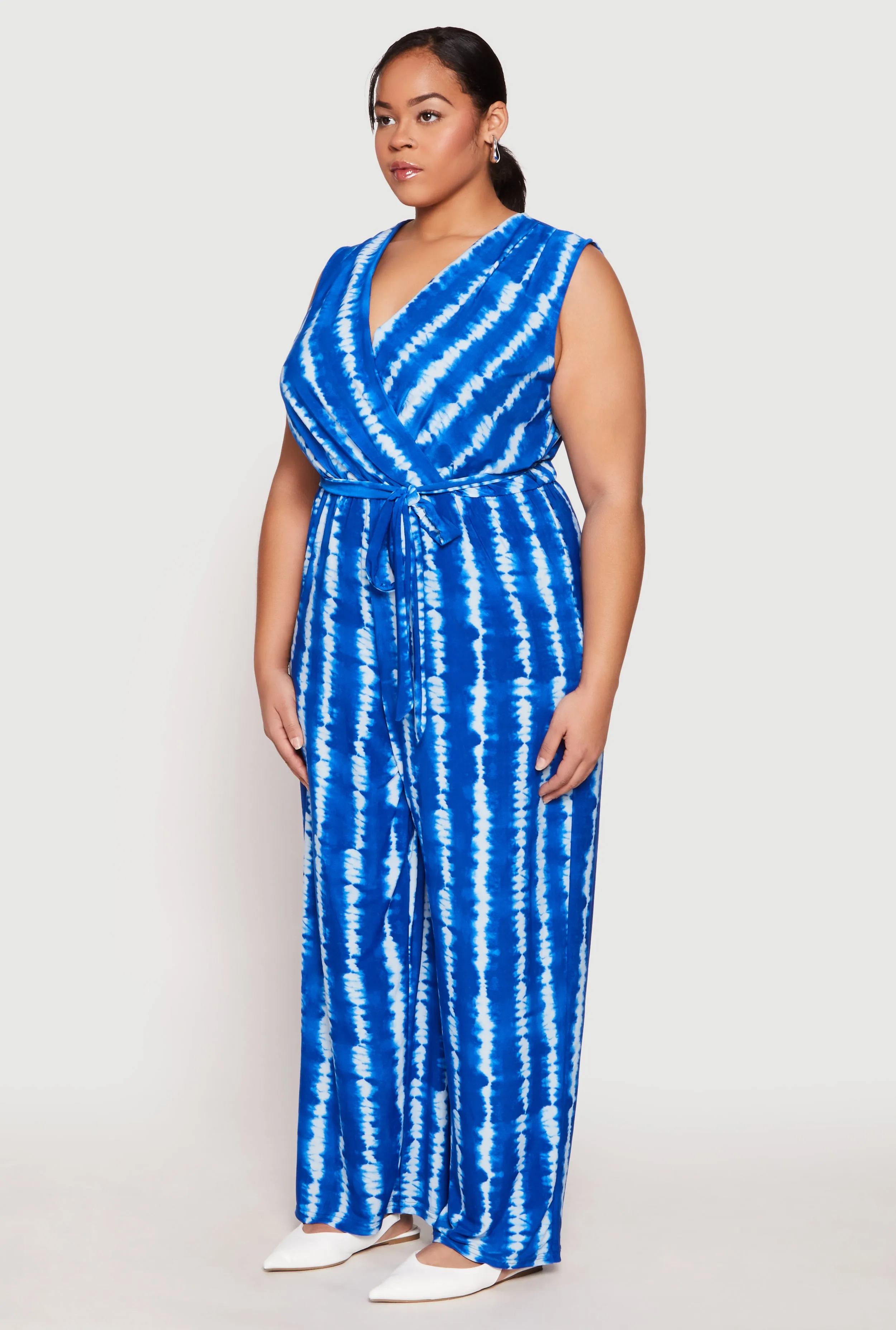 Plus Size Tie Dye Faux Wrap Tie Waist Jumpsuit sold by Rainbow product image thumbnail 2