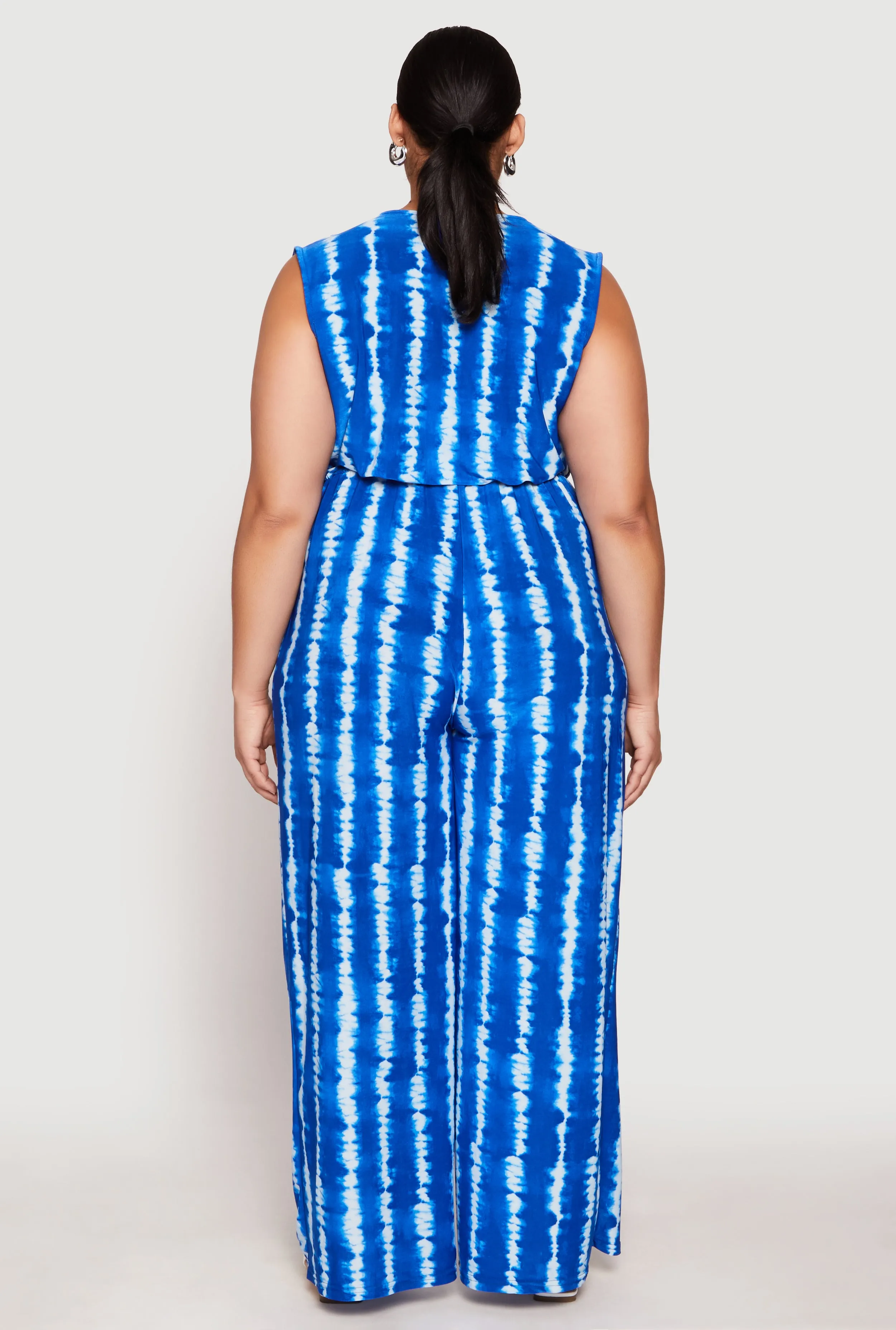 Plus Size Tie Dye Faux Wrap Tie Waist Jumpsuit sold by Rainbow product image thumbnail 3