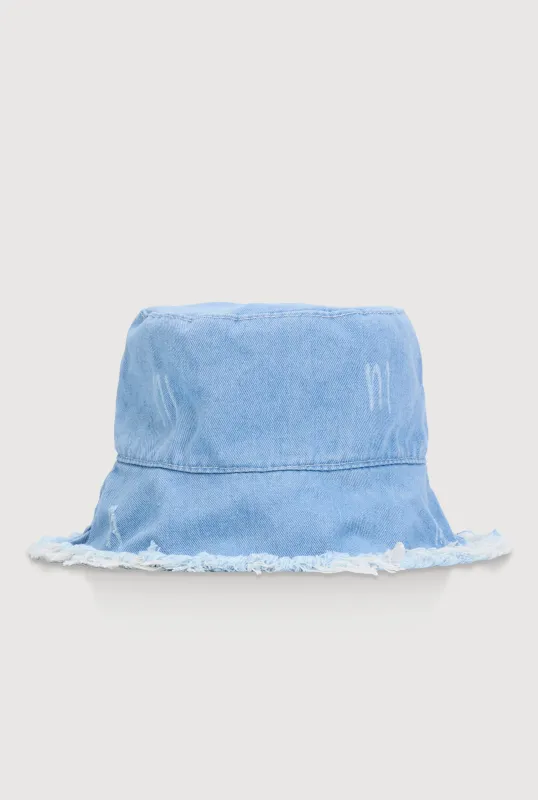 Distressed Frayed Denim Bucket Hat sold by Rainbow