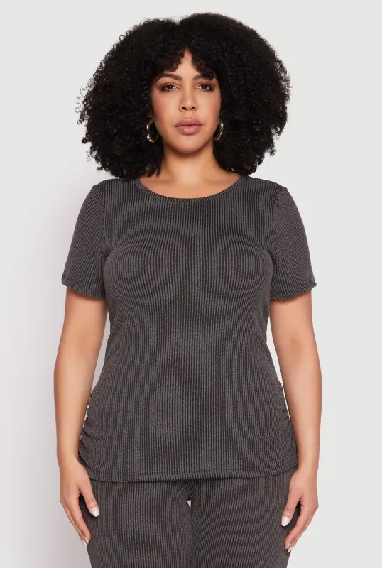 Plus Size Ribbed Knit Short Sleeve Top sold by Rainbow