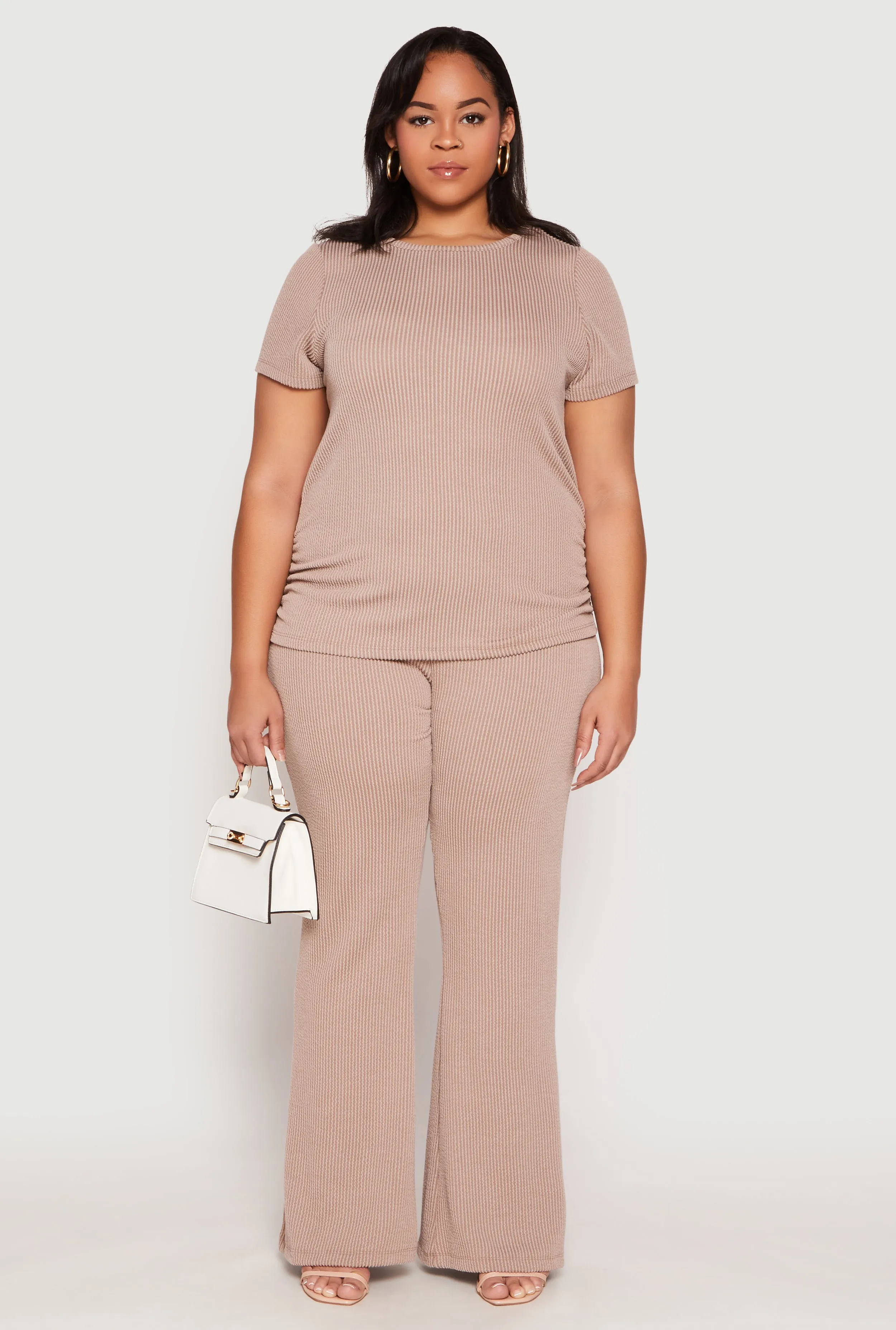 Plus Size Ribbed Knit High Waist Flare Pants sold by Rainbow