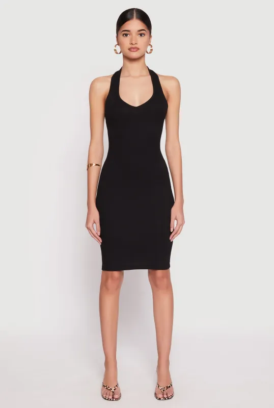 Ribbed Knit Halter Midi Dress sold by Rainbow