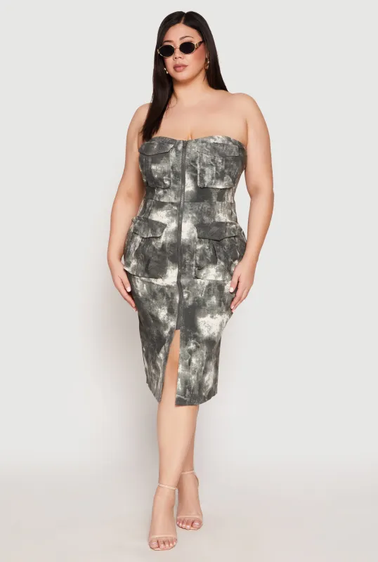 Plus Size Zip Front Cargo Tube Dress sold by Rainbow