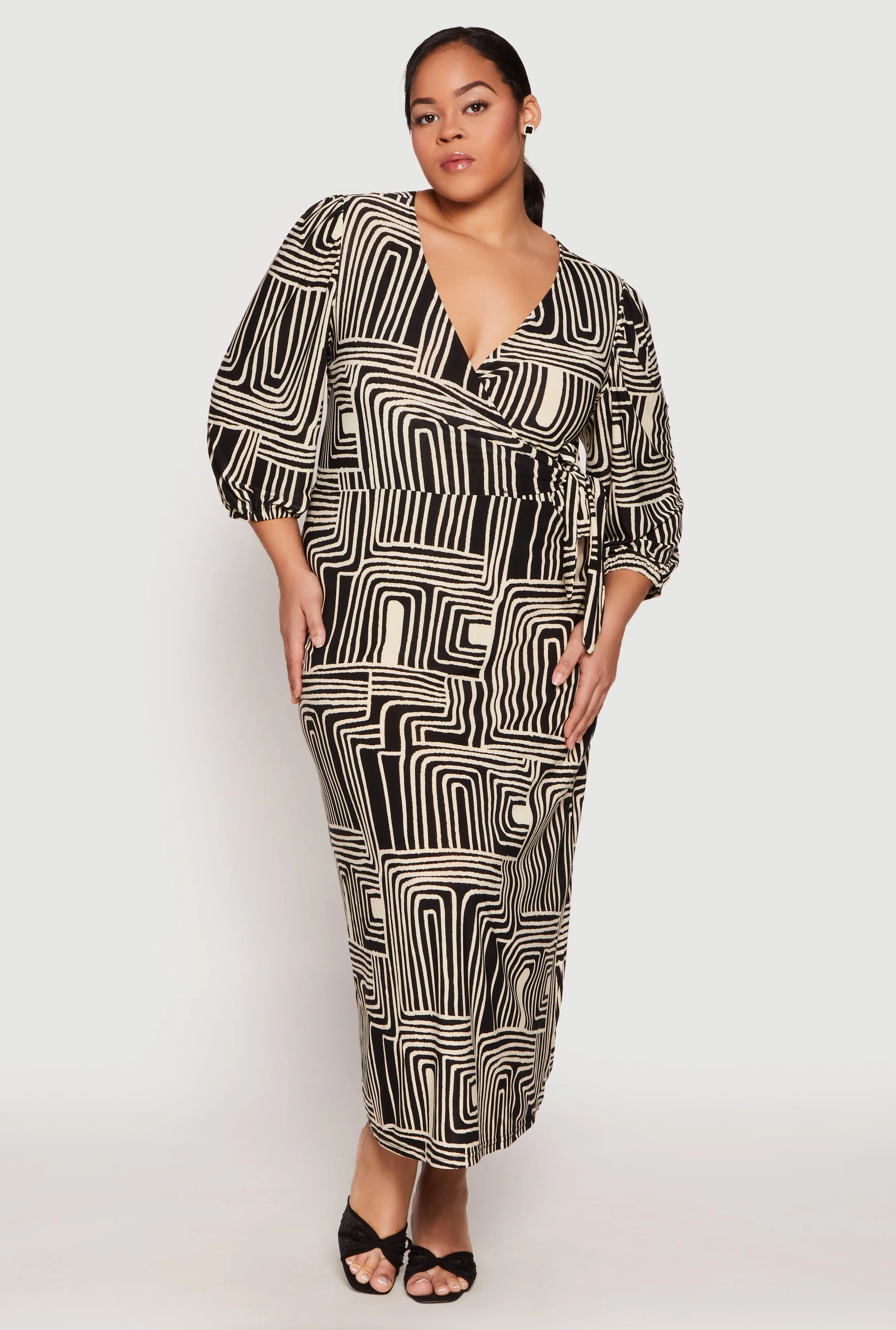 Plus Size Abstract Print Faux Wrap Maxi Dress sold by Rainbow