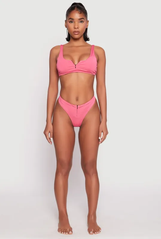 Zip Front Bikini Top and High Cut Bikini Bottoms sold by Rainbow