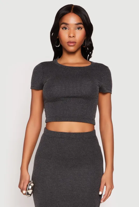 Almost Famous Ribbed Knit Short Sleeve Top sold by Rainbow