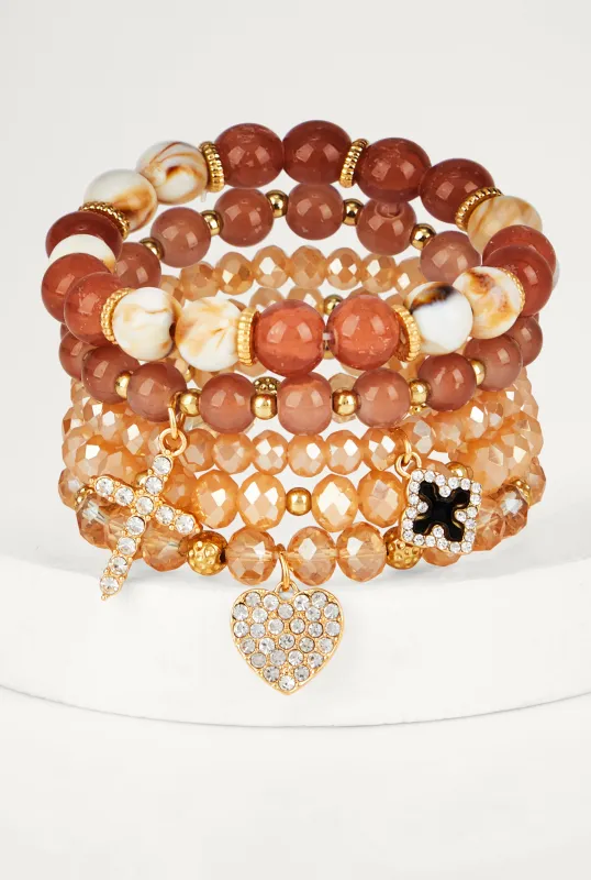 Rhinestone Charm Stretch Bracelets Set of 5 sold by Rainbow