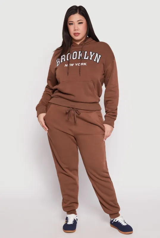 Plus Size Fleece High Waisted Drawstring Joggers sold by Rainbow