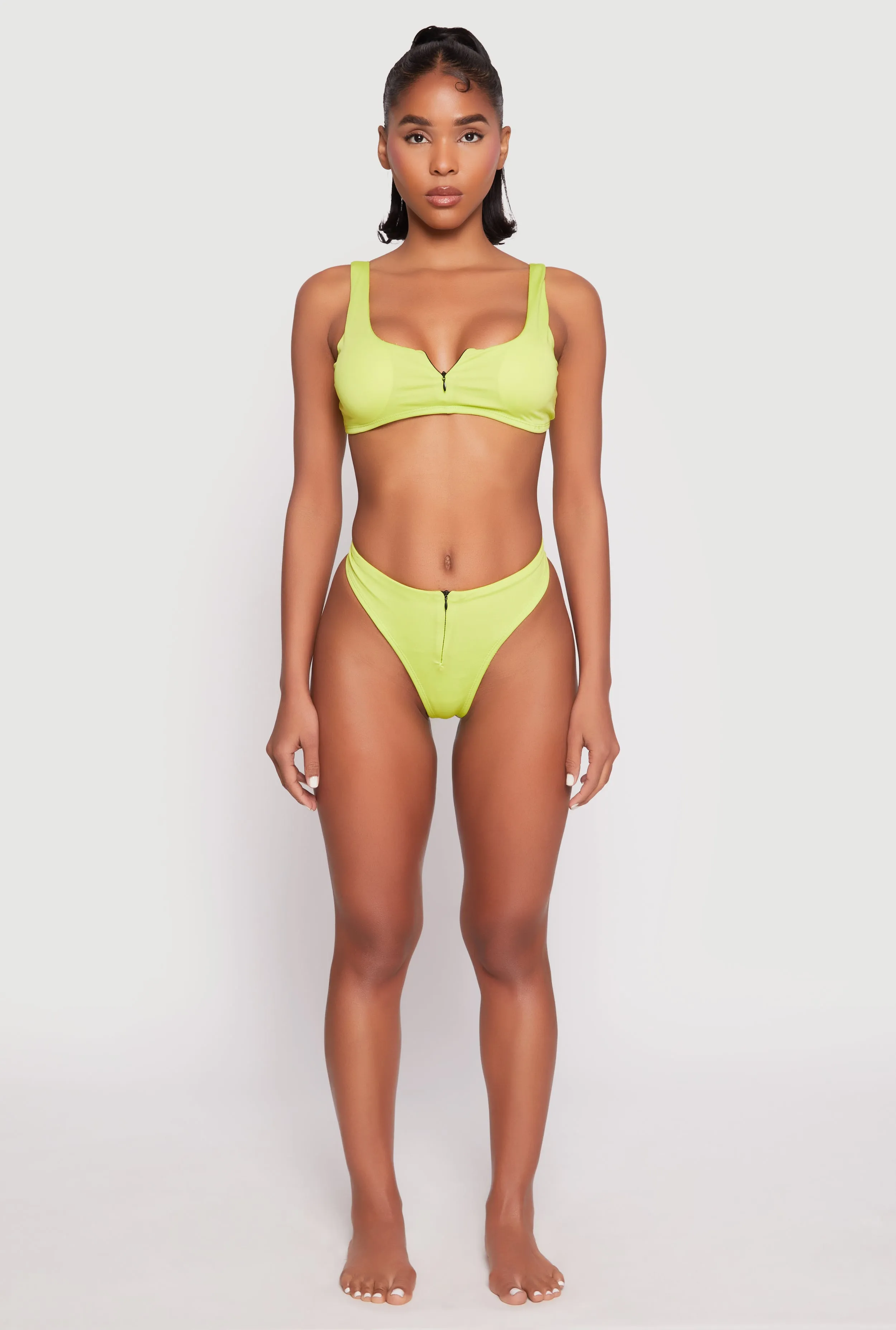 Zip Front Bikini Top and High Cut Bikini Bottoms sold by Rainbow