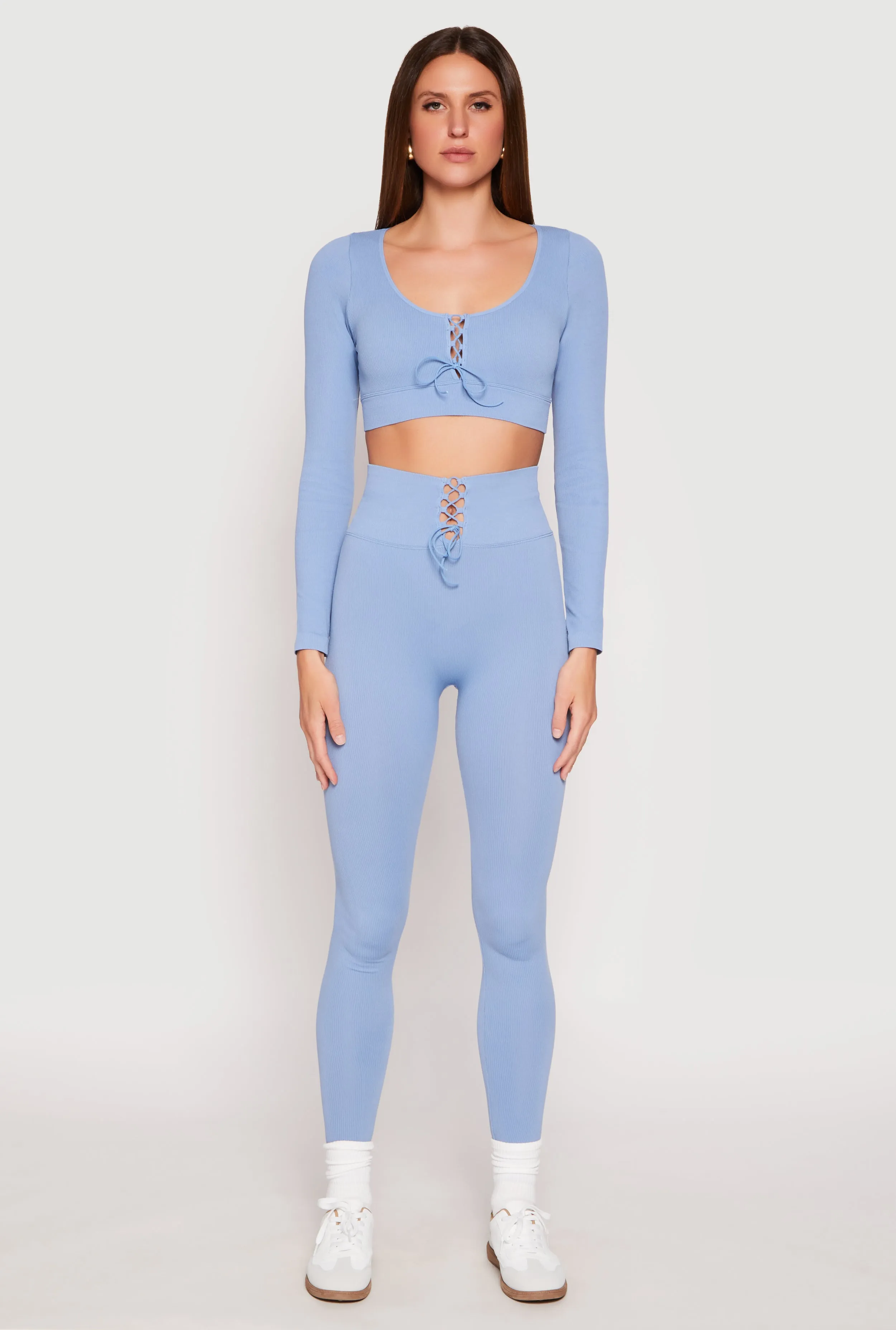 Seamless Lace Up Long Sleeve Crop Top sold by Rainbow product image thumbnail 2