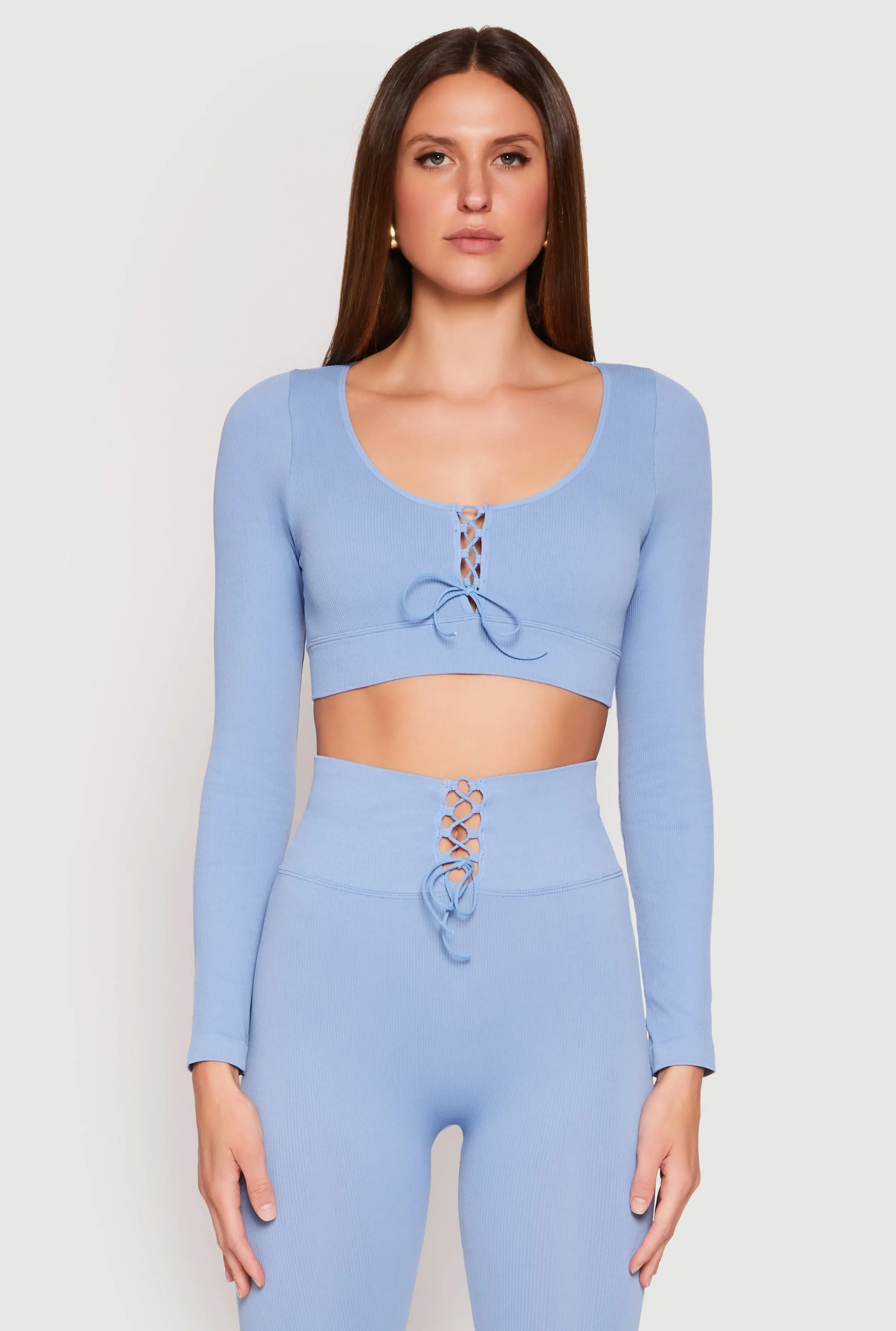 Seamless Lace Up Long Sleeve Crop Top sold by Rainbow