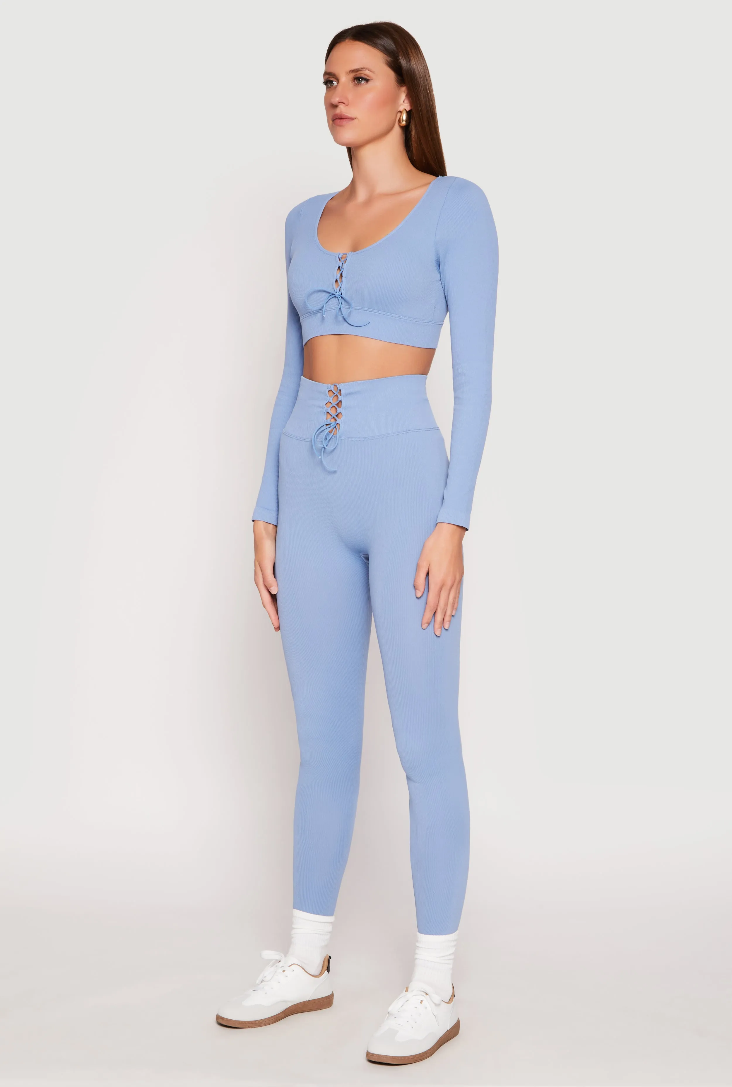 Seamless Lace Up Long Sleeve Crop Top sold by Rainbow product image thumbnail 3