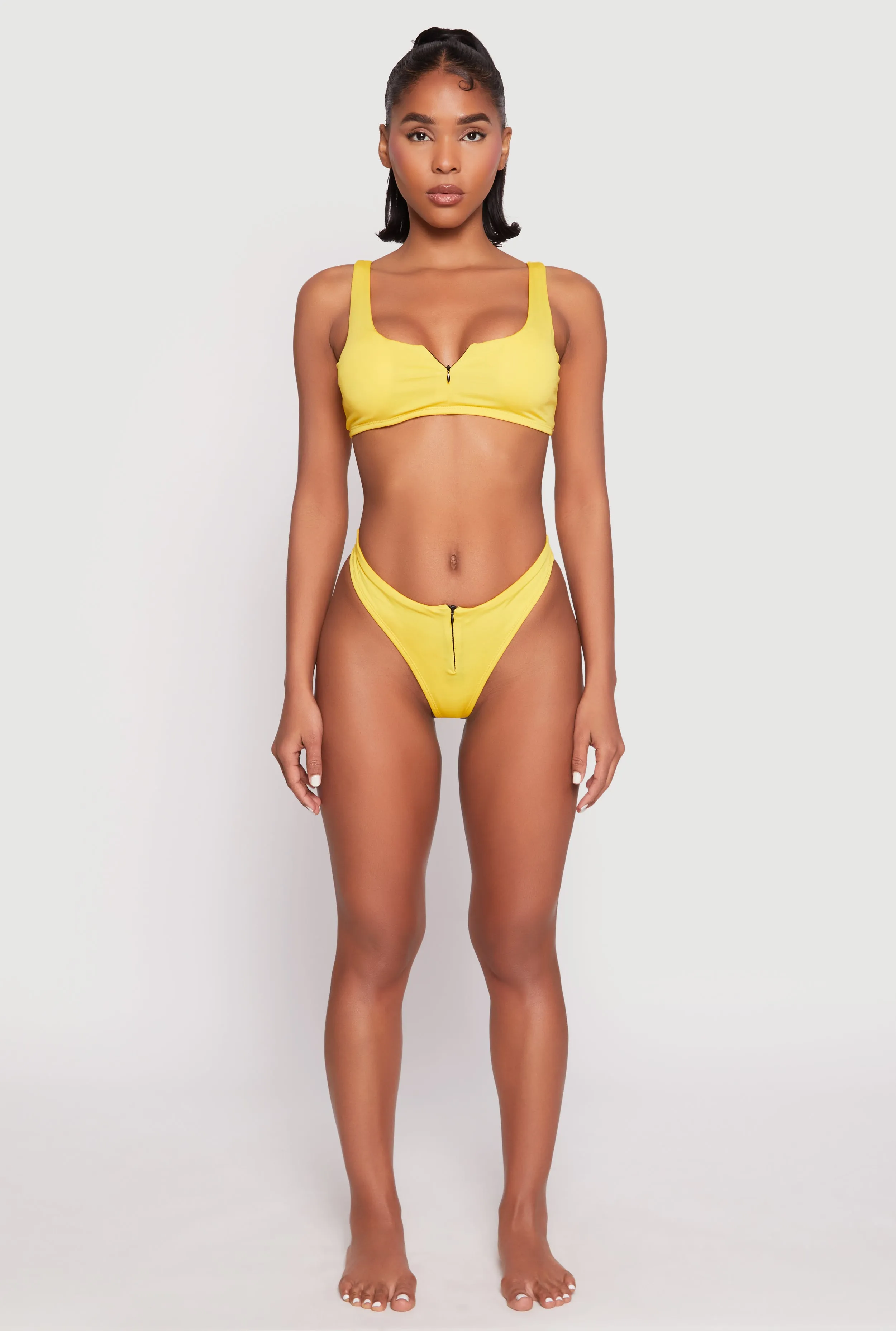 Zip Front Bikini Top and High Cut Bikini Bottoms sold by Rainbow