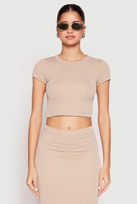 Almost Famous Ribbed Knit Short Sleeve Top sold by Rainbow