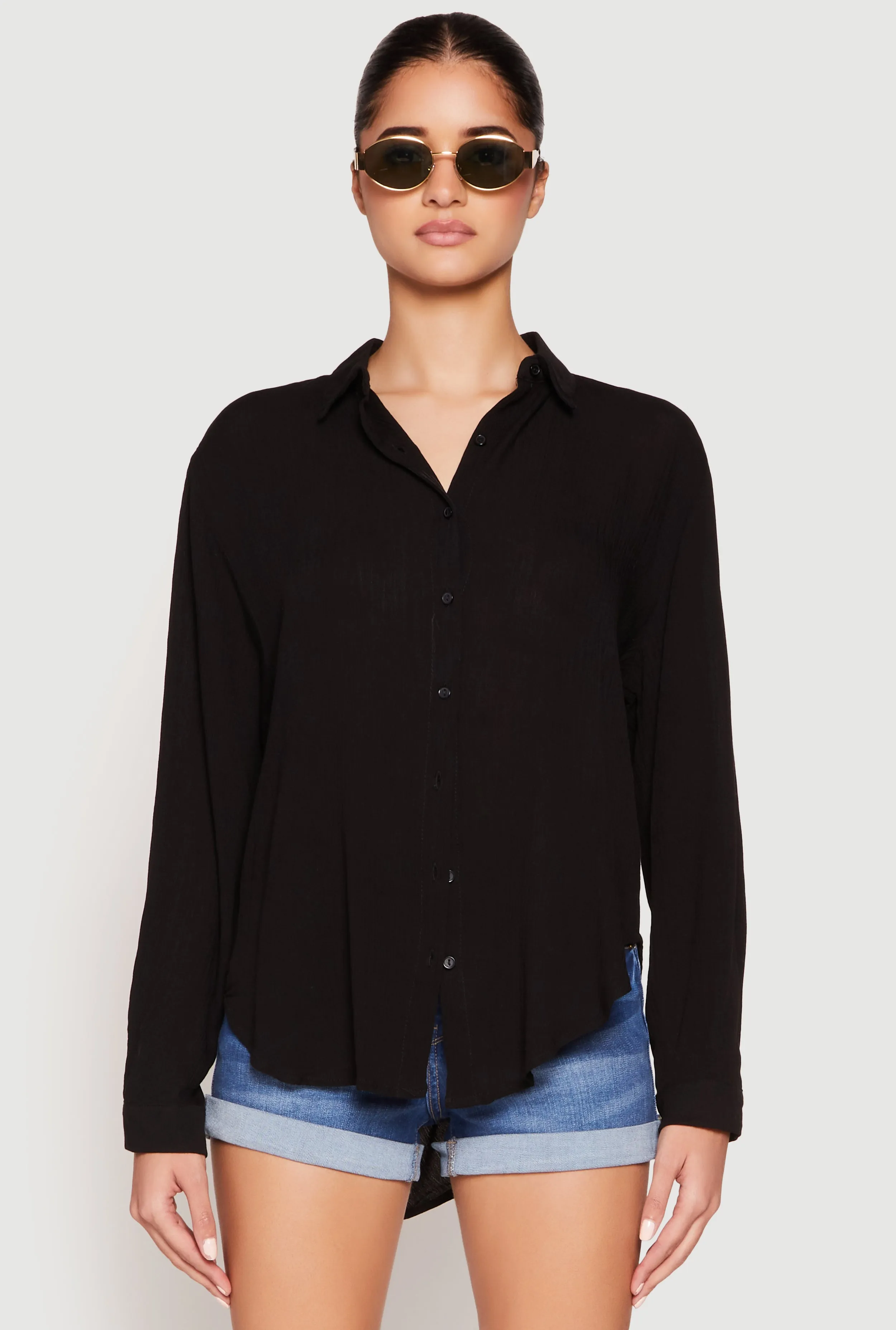 Gauze Knit Twist Back Button Front Shirt sold by Rainbow product image thumbnail 2