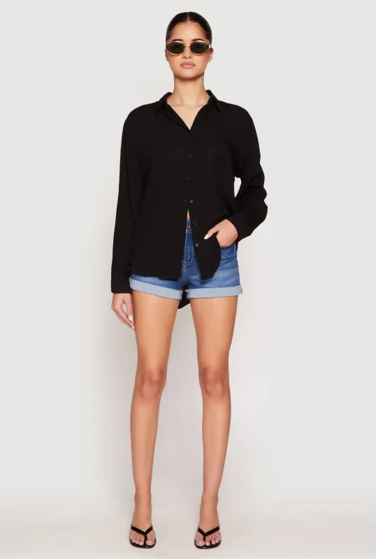 Gauze Knit Twist Back Button Front Shirt sold by Rainbow