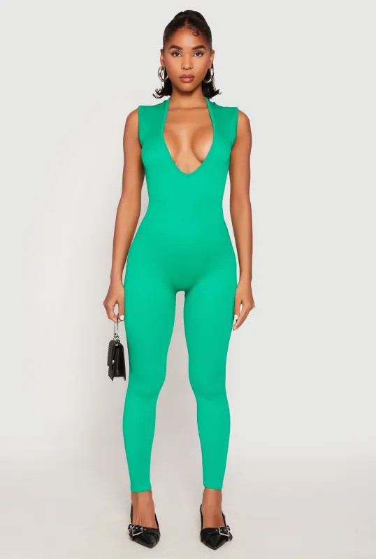 Daisy Seamless Rib Knit Plunge Catsuit sold by Rainbow