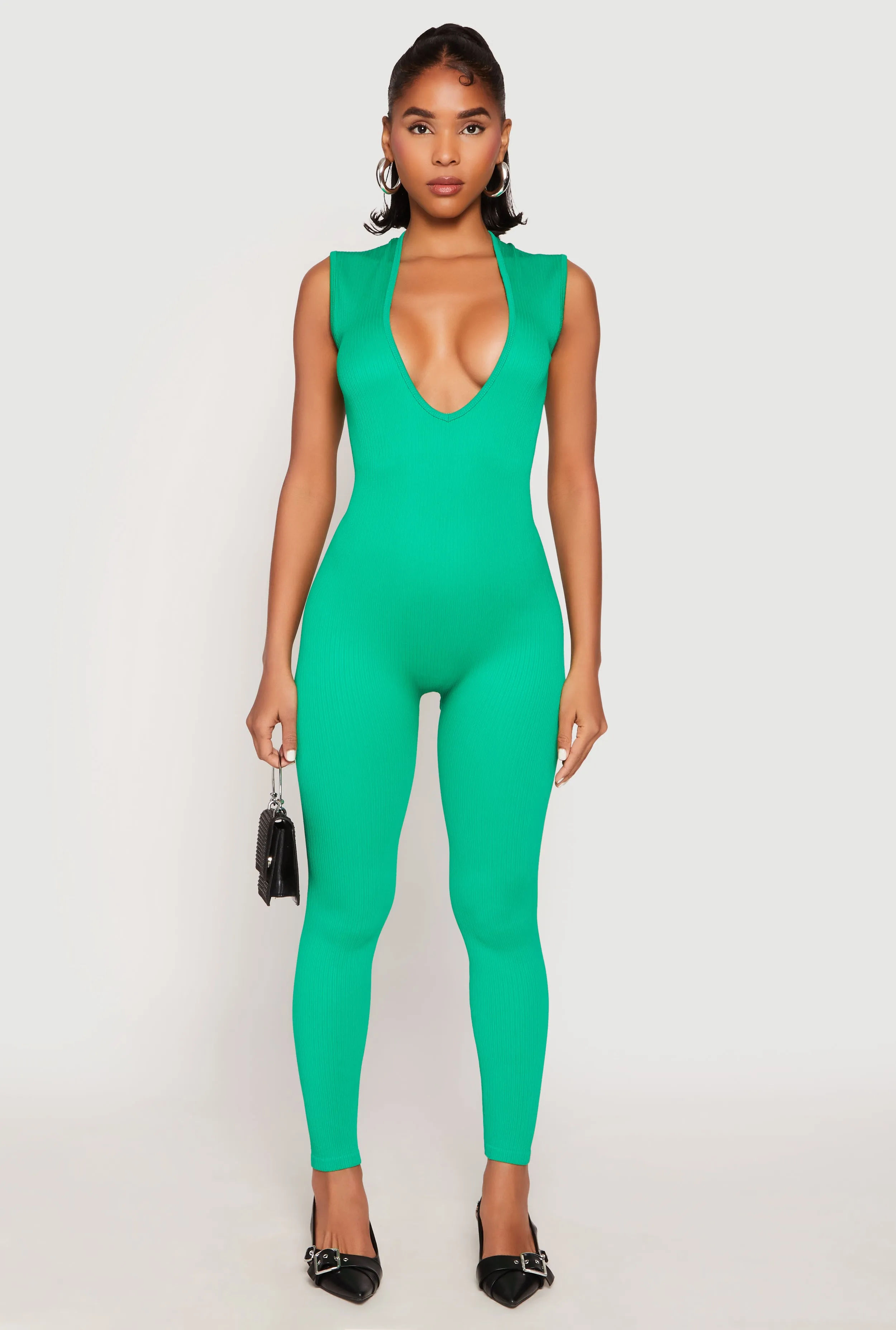 Daisy Seamless Rib Knit Plunge Catsuit sold by Rainbow