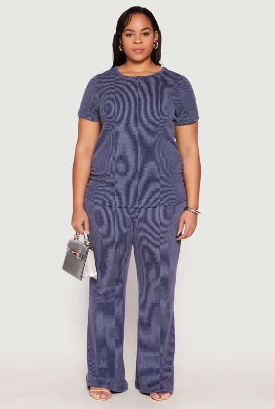 Plus Size Ribbed Knit High Waist Flare Pants sold by Rainbow