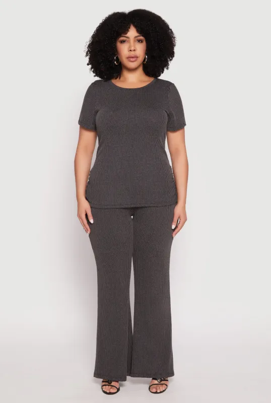 Plus Size Ribbed Knit High Waist Flare Pants sold by Rainbow